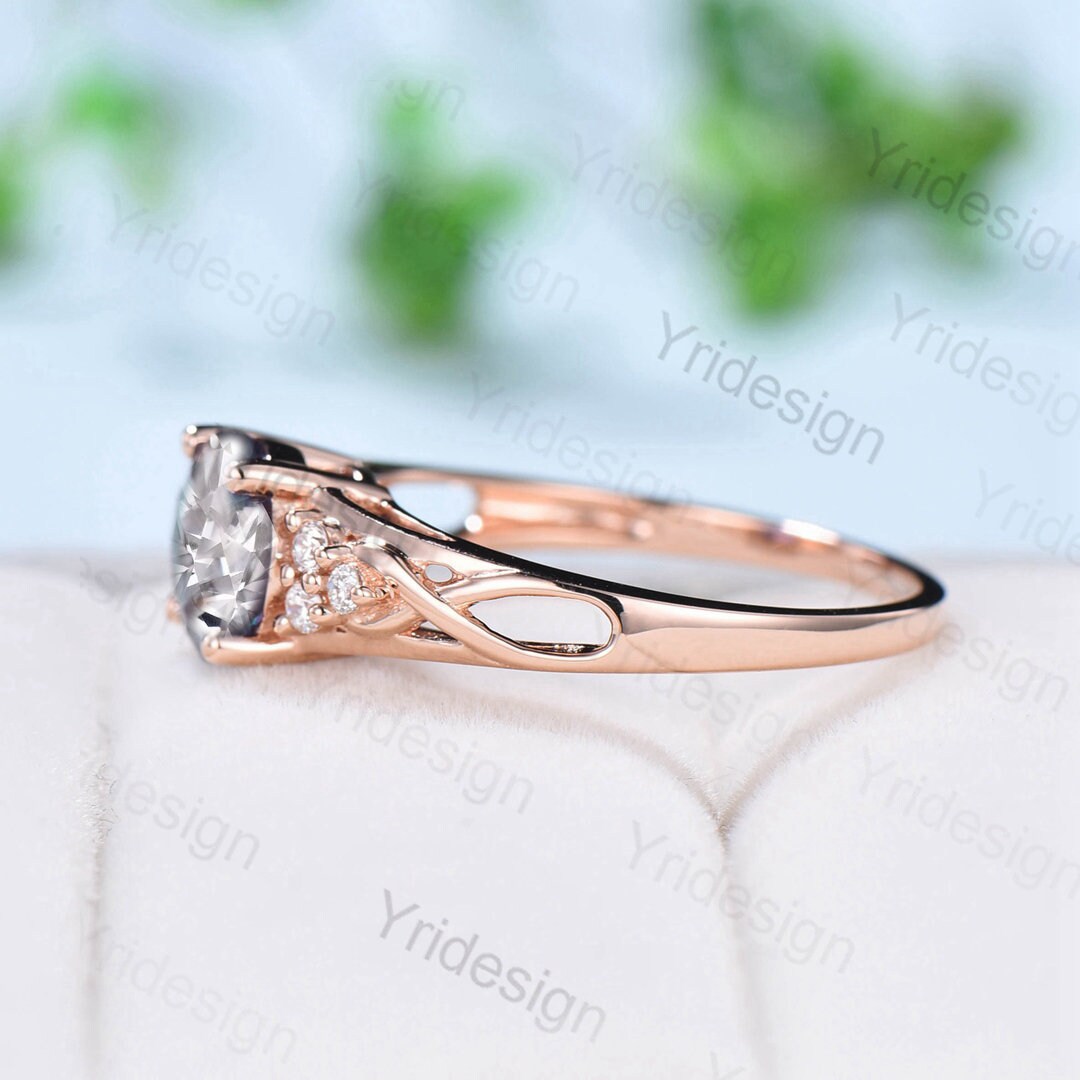 Vintage Lab Grown Diamond Engagement Ring IGI Certificate Celtic Love Conflict Free Diamond Cluster Wedding Ring Rose Gold Anniversary Gift - PENFINE