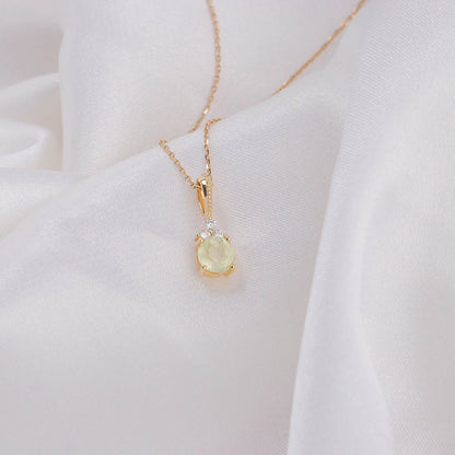 Dainty natural grape stone pendant necklace Minimalist Green stone solid 9k/14k/18k yellow gold moissanite pendant vintage necklace for girl - PENFINE