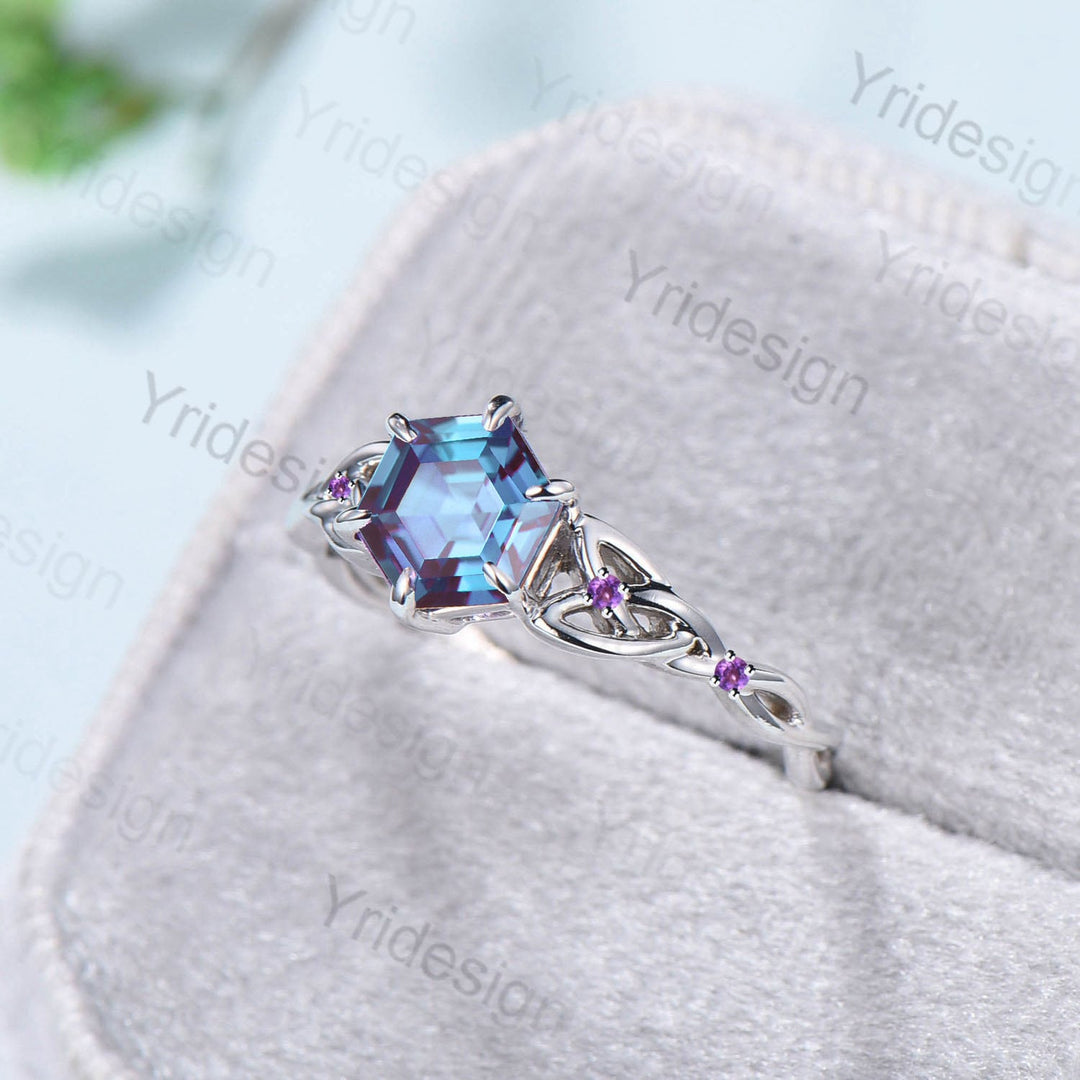 Unique Celtic Love Knot Alexandrite Engagement Ring Vintage Norse Viking Color Changing Wedding Ring For Women Cluster Amethyst Promise Ring - PENFINE