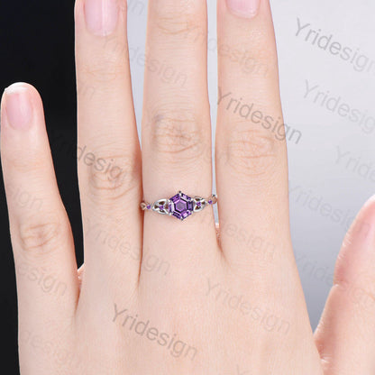 Unique Celtic Love Knot Amethyst Engagement Ring Vintage Norse Viking Purple Stone Cluster Wedding Ring For Women Handmade Promise Ring - PENFINE