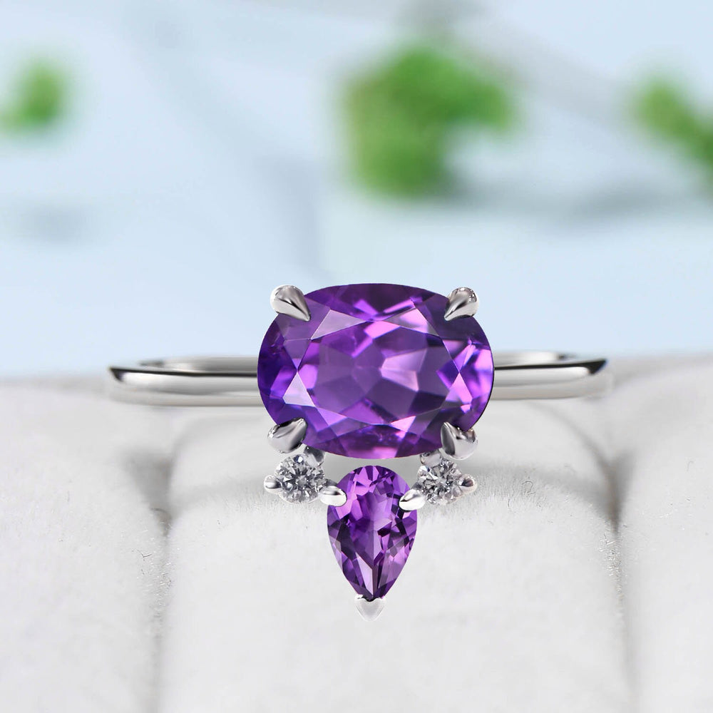 1.5CT Natural Amethyst Engagement Ring East To West Purple Crystal Wedding Ring Pear February Birthstone Anniversary ring Minimalist Ring - PENFINE