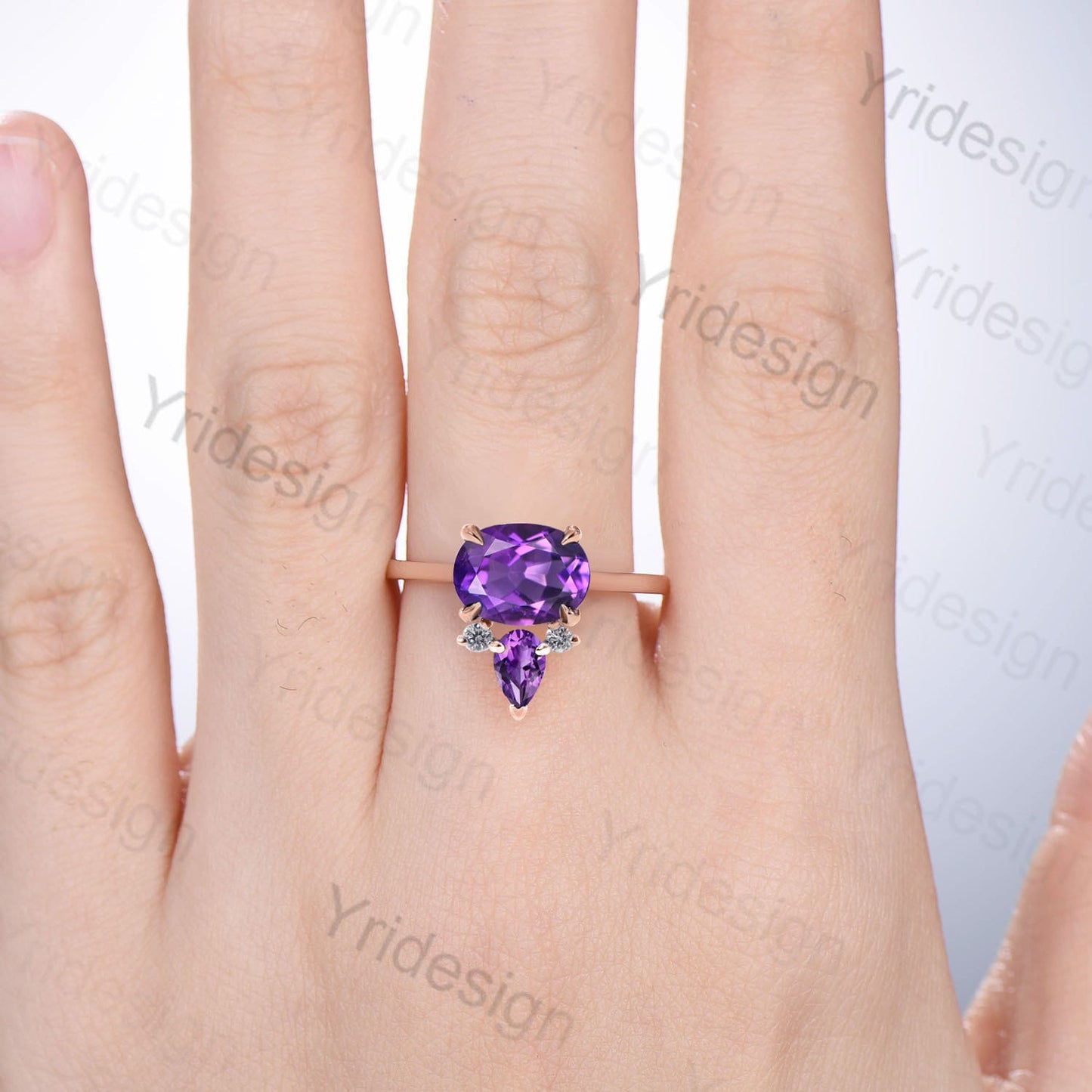 1.5CT Natural Amethyst Engagement Ring East To West Purple Crystal Wedding Ring Pear February Birthstone Anniversary ring Minimalist Ring - PENFINE