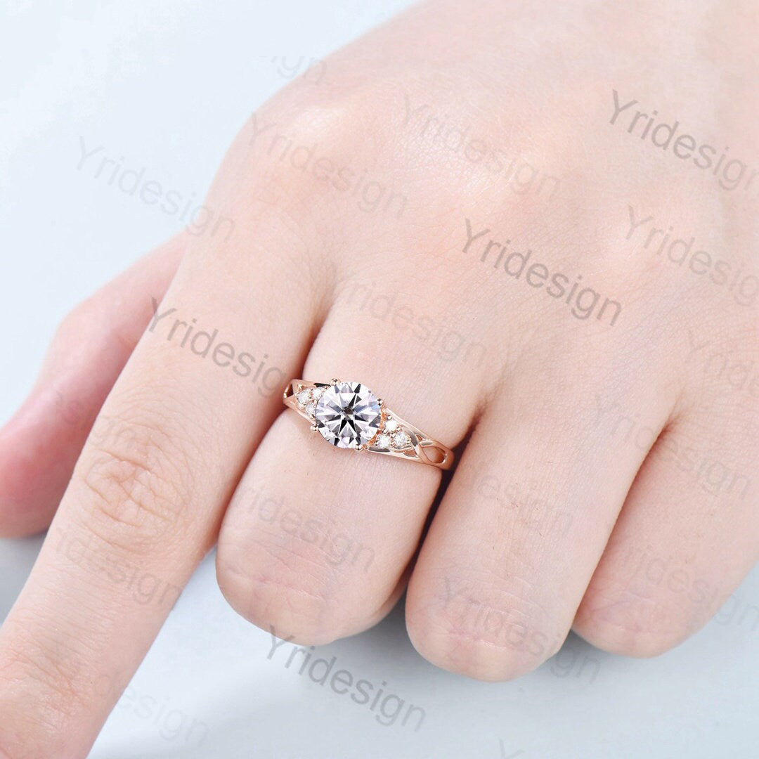 Vintage Lab Grown Diamond Engagement Ring IGI Certificate Celtic Love Conflict Free Diamond Cluster Wedding Ring Rose Gold Anniversary Gift - PENFINE