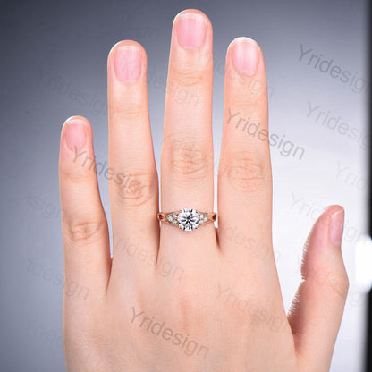 Vintage Lab Grown Diamond Engagement Ring IGI Certificate Celtic Love Conflict Free Diamond Cluster Wedding Ring Rose Gold Anniversary Gift - PENFINE