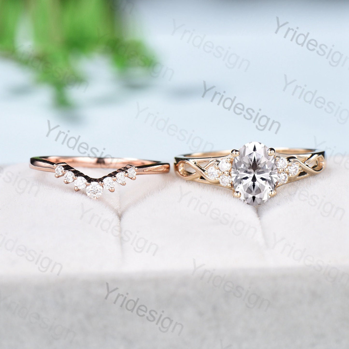 1.5CT Oval Lab Grown Diamond Engagement Ring Set IGI Certificate Vintage Cluster Diamond Wedding Ring Set Lab Grown 18K Rose Gold Ring Set - PENFINE