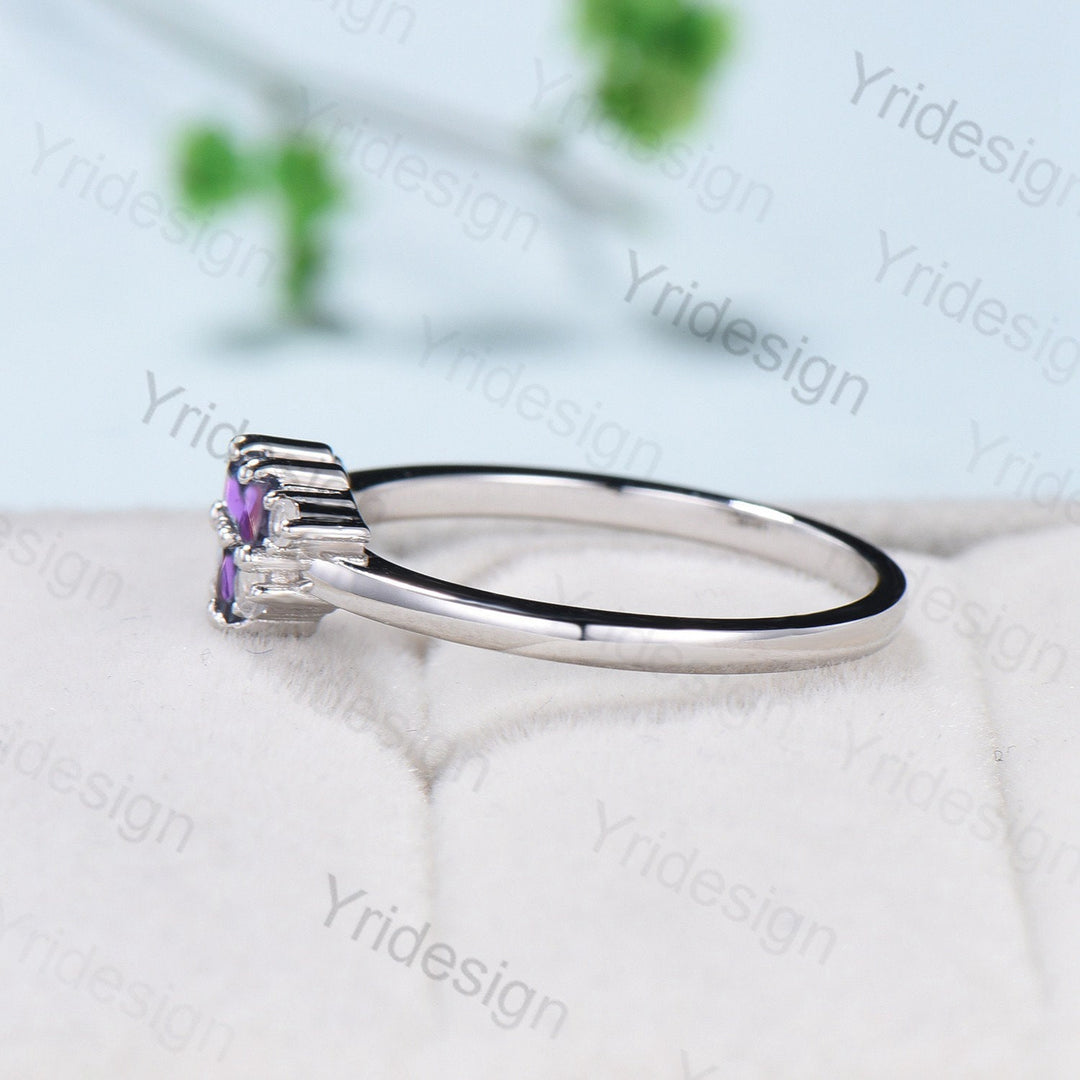 Unique Baguette Amethyst Ring Swiss Topaz Purple Crystal Wedding Ring Stacking Bridal Ring Dainty Matching Band Birthstone Anniversary Gift - PENFINE