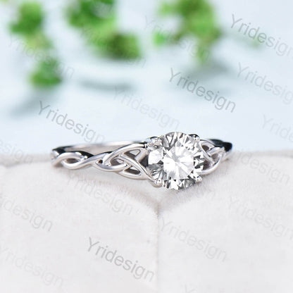 Celtic Love Knot Moissanite Engagement Ring White gold Vintage Twisted Norse Viking Lab Grown Diamond Wedding Ring For Women Handmade Gift - PENFINE