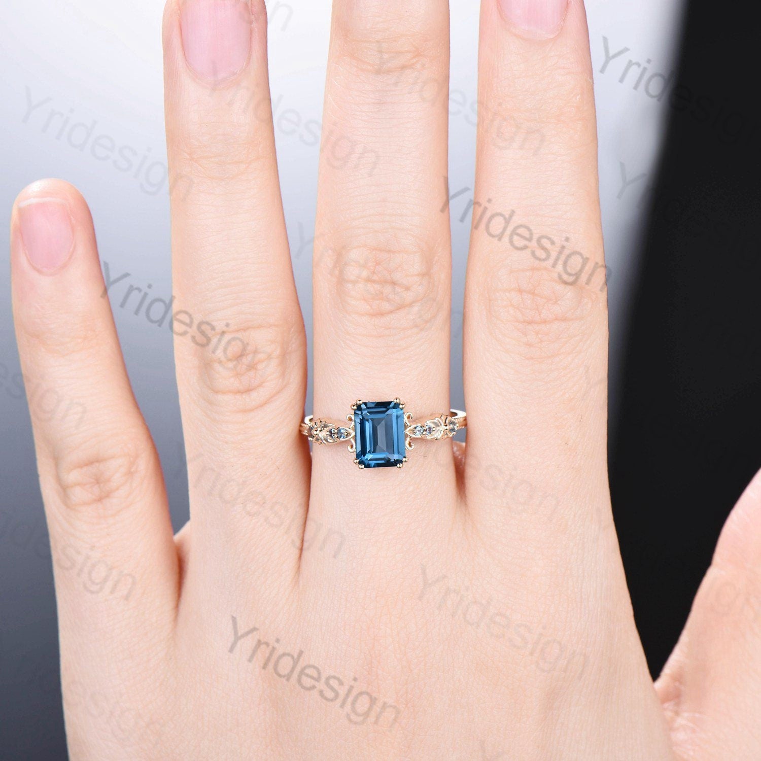 14K Solid Rose Gold Emerald Cut London hotsell Blue Topaz Celtic Ring Celtic Engagement Ring Blue Topaz Promise Wedding Ring