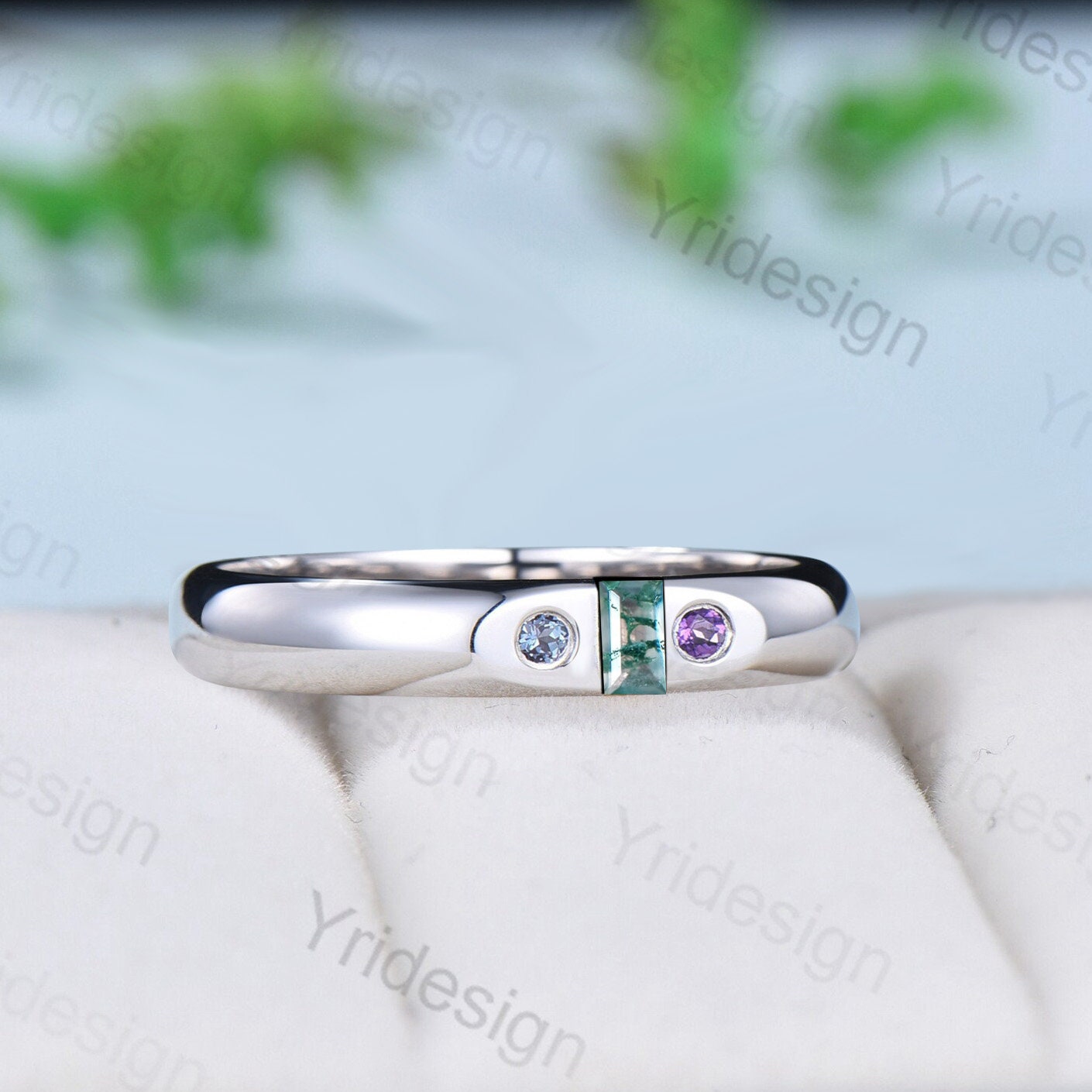 Mens wedding bands on sale with green stones