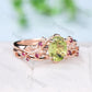 Vintage peridot and ruby wedding ring set Leaf twig engagement ring set Natural Inspired rose gold bridal set for women Branch promise ring - PENFINE