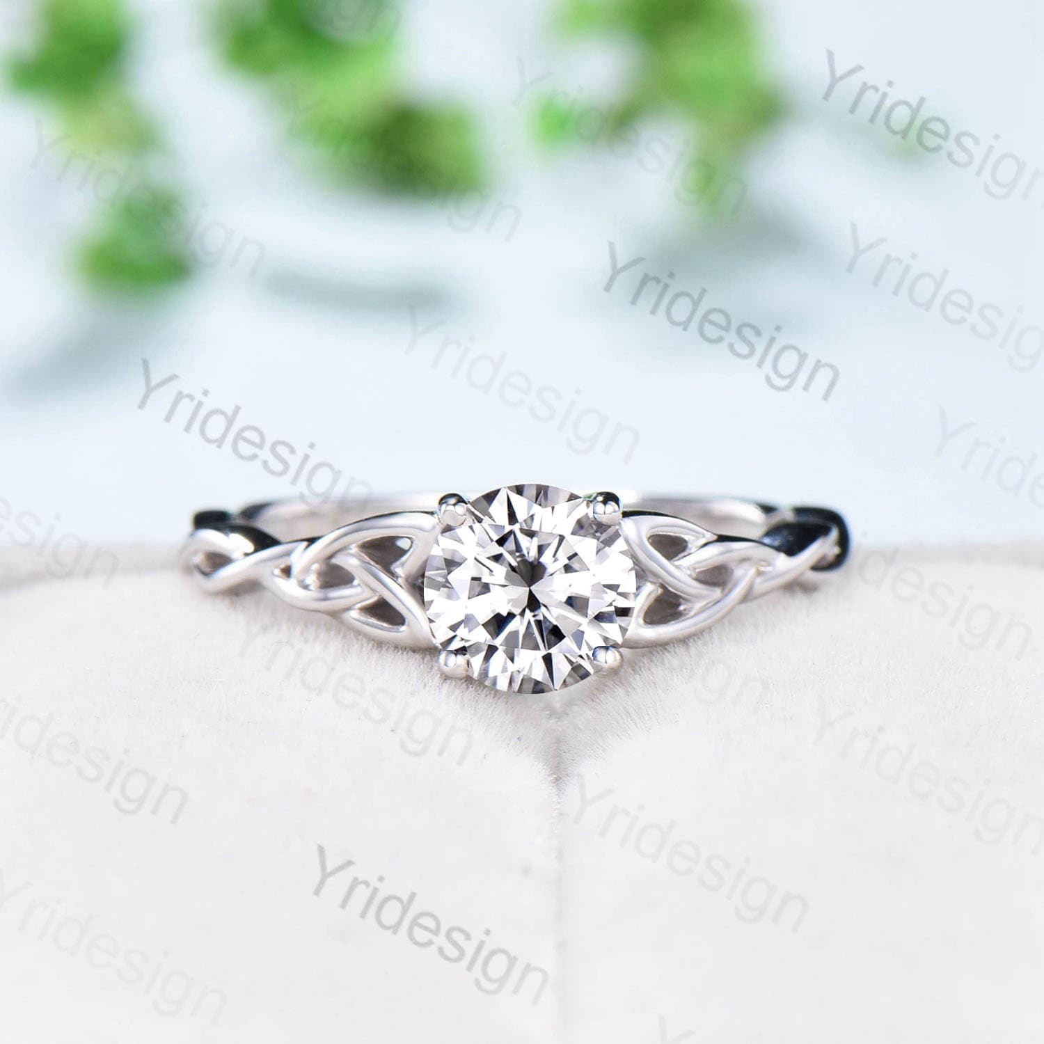 Celtic Love Knot Moissanite Engagement Ring White gold Vintage Twisted Norse Viking Lab Grown Diamond Wedding Ring For Women Handmade Gift - PENFINE