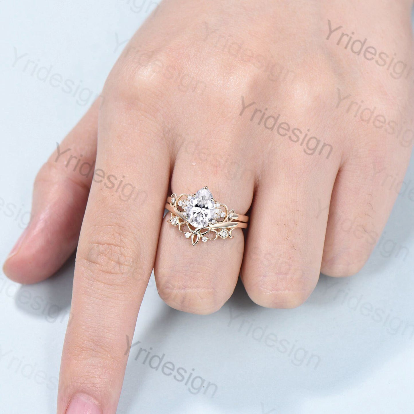 Celtic Love moissanite engagement ring set pear shaped VS-D moissanite wedding ring set Norse Viking Cluster diamonds Knot bridal ring set - PENFINE