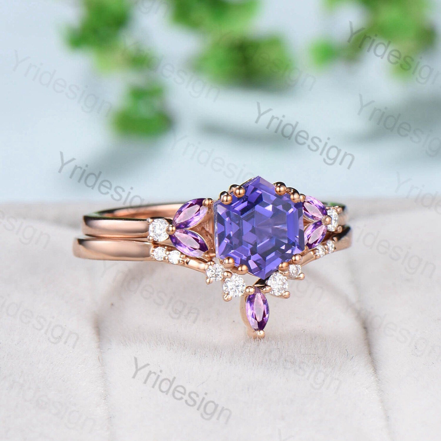 Purple bridal store ring set