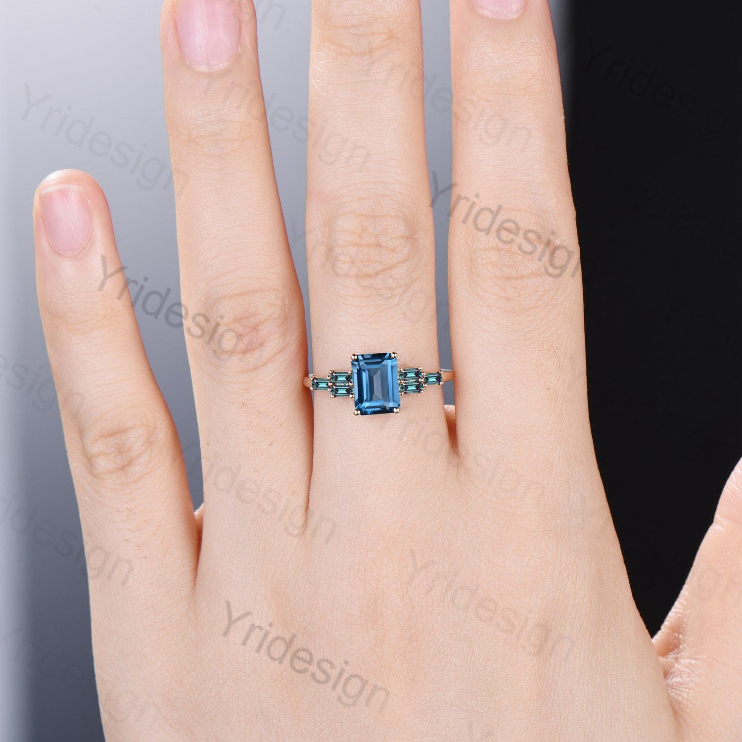 Brooklynn - Bezel Set Oval London Blue Topaz Ring with Diamond Accents