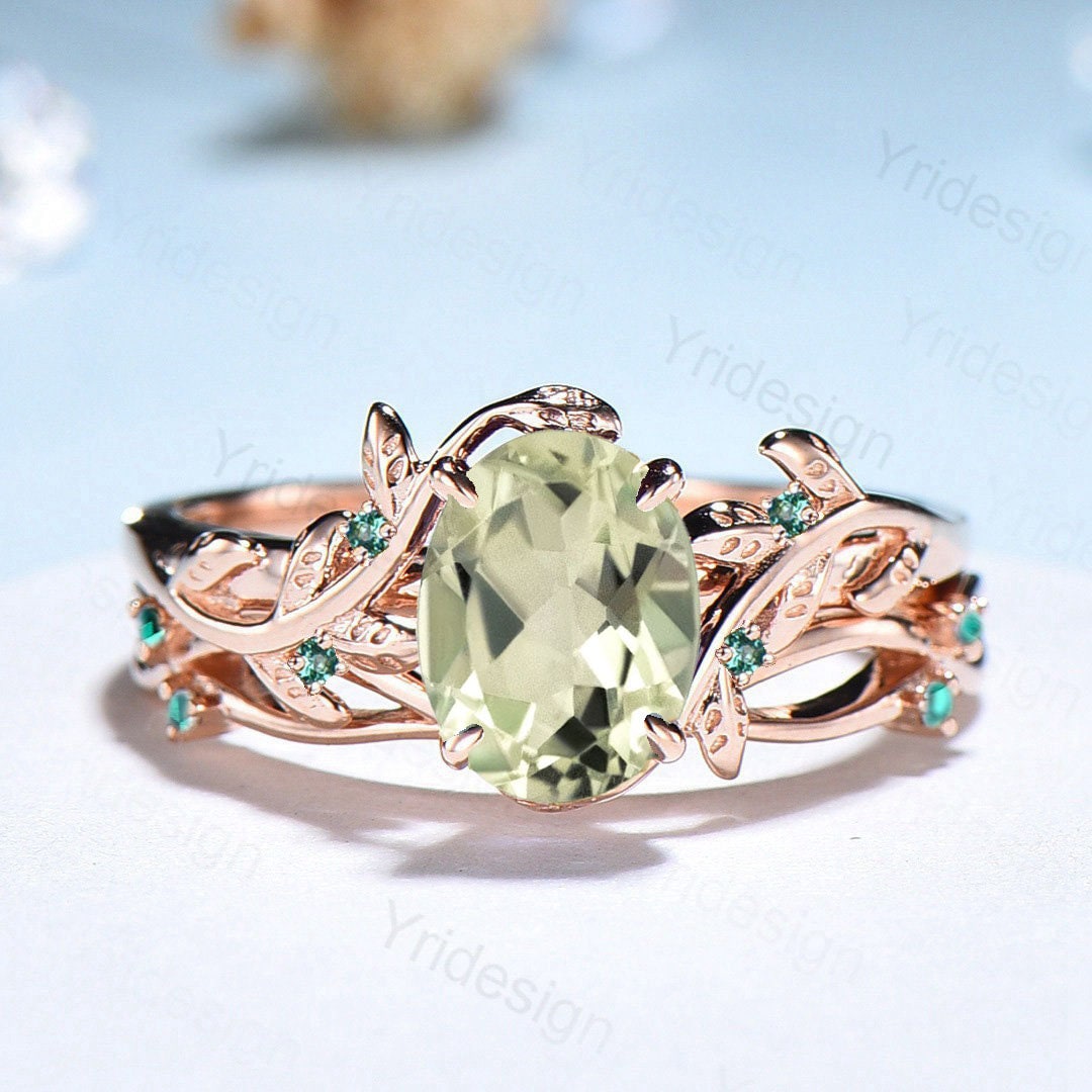 Green Amethyst ring, Birthstone ring, Natural stone ring, Gold and shops Silver ring, Natural Amethyst, Green Crystal ring, Solitaire oval Ring