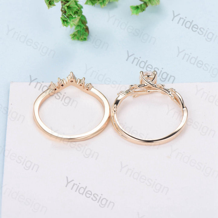 Hexagon Brilliant Moissanite ring set Leaf Branch Moissanite Engagement Ring Set Nature Inspired Wedding Ring Unique Twig Bridal Set Women - PENFINE