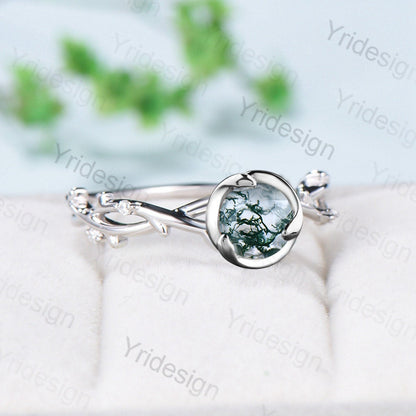 Unique Twig Moss Agate Engagement Ring Rose Gold Nature Inspired  Green Agate Leaf Branch Wedding Ring Personalized Proposal Gifts for Women - PENFINE