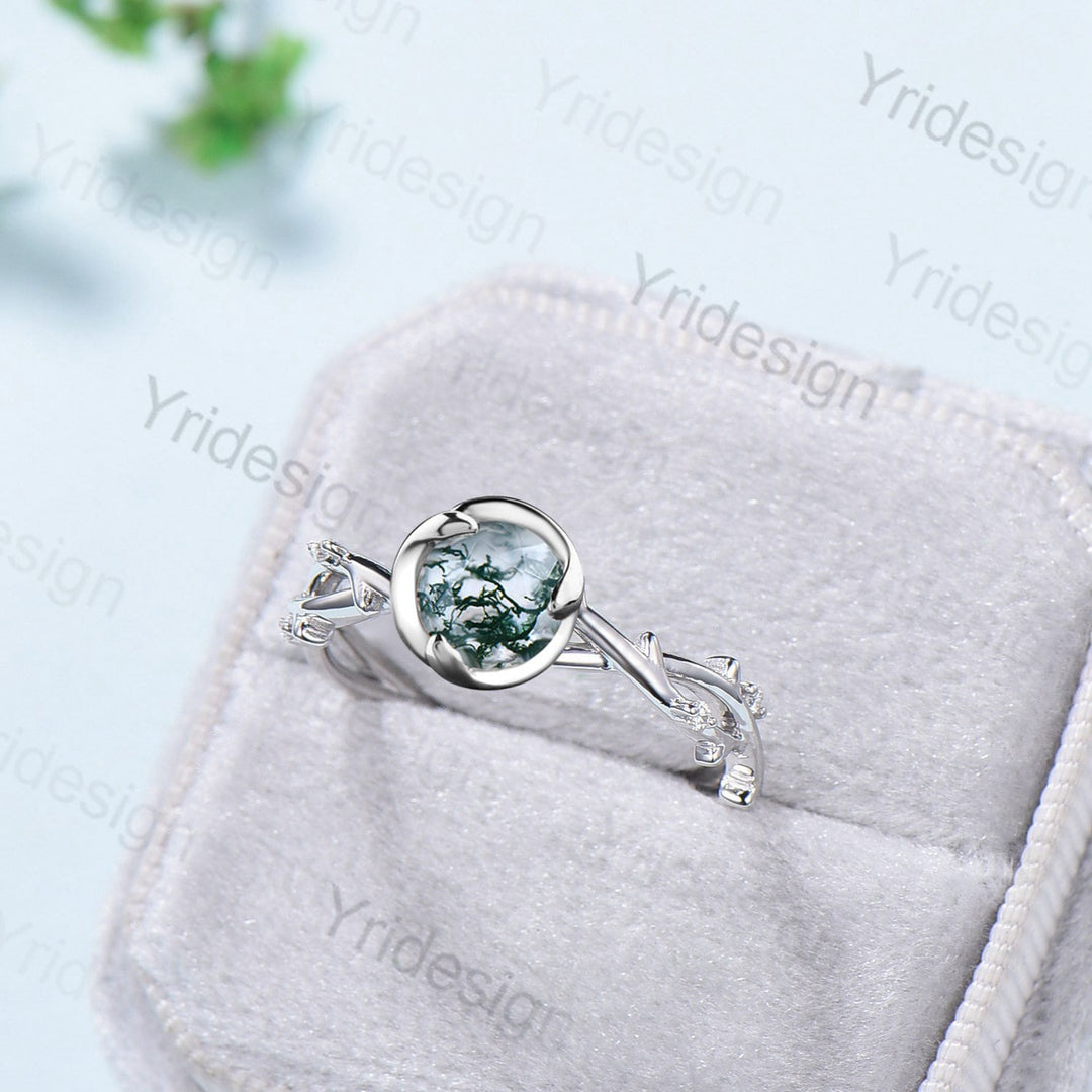 Unique Twig Moss Agate Engagement Ring Rose Gold Nature Inspired  Green Agate Leaf Branch Wedding Ring Personalized Proposal Gifts for Women - PENFINE