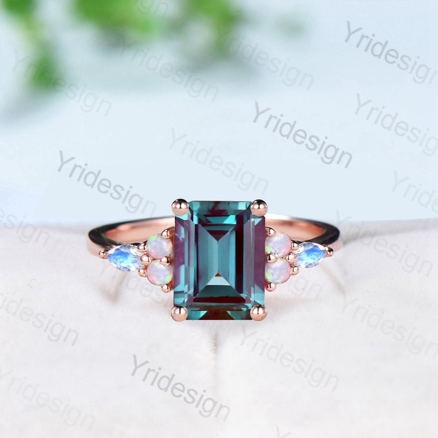 Vintage Alexandrite Ring Silver Rose Gold Cluster Marquise Moonstone Opal Engagement Ring Unique June Birthstone Anniversary Ring Gift - PENFINE