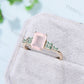 Natural Emerald Cut Rose Quartz Engagement Ring Cluster Baguette Moss Agate  Pink Crystal Wedding Ring Vintage Unique Anniversary Gift Women - PENFINE