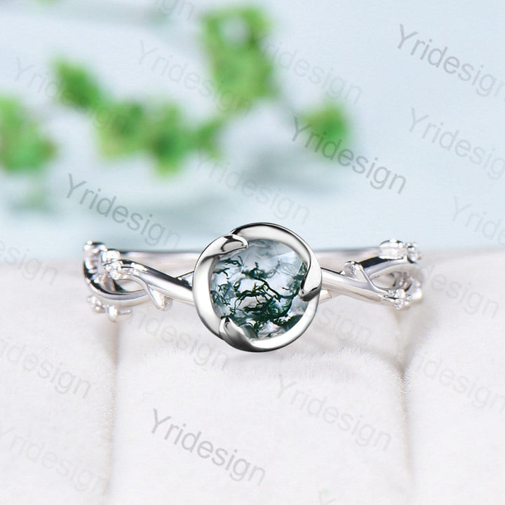 Unique Twig Moss Agate Engagement Ring Rose Gold Nature Inspired  Green Agate Leaf Branch Wedding Ring Personalized Proposal Gifts for Women - PENFINE