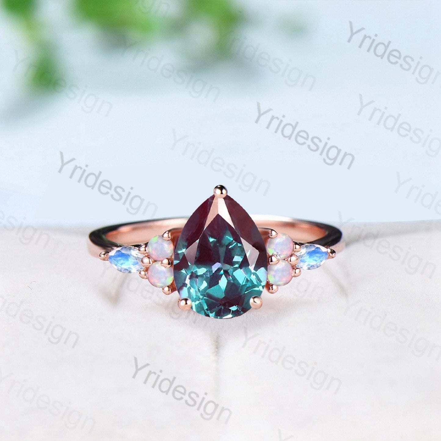 Vintage Alexandrite Ring Silver Rose Gold Cluster Marquise Moonstone Opal Engagement Ring Unique June Birthstone Anniversary Ring Gift - PENFINE