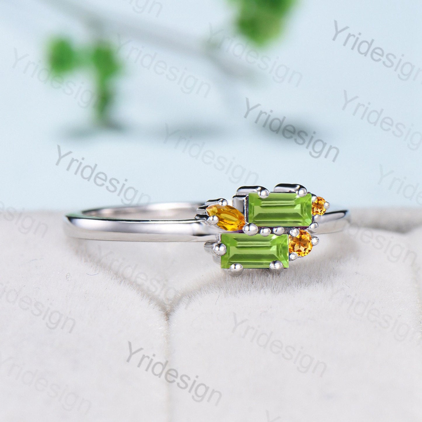 Unique Baguette Peridot Wedding Ring Vintage Citrine Peridot Wedding Ring Stacking Promise Ring August Birthstone Ring Anniversary Gift - PENFINE