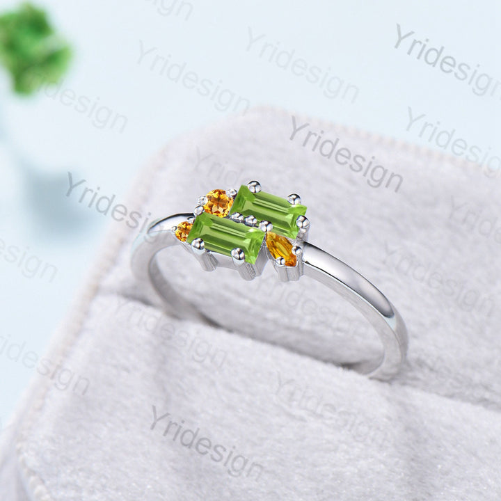 Unique Baguette Peridot Wedding Ring Vintage Citrine Peridot Wedding Ring Stacking Promise Ring August Birthstone Ring Anniversary Gift - PENFINE