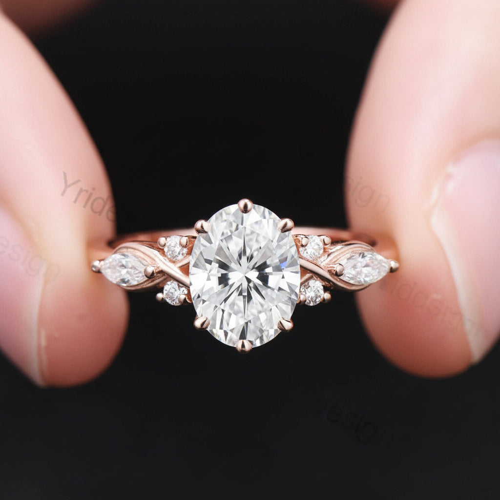 1.5 Carat VS1 Oval Lab Grown Diamond Engagement Ring Infinity Diamond Engagement Ring Unique Twisted  Marquise Diamonds Wedding Ring Gift - PENFINE
