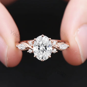 1.5 Carat VS1 Oval Lab Grown Diamond Engagement Ring Infinity Diamond Engagement Ring Unique Twisted  Marquise Diamonds Wedding Ring Gift - PENFINE