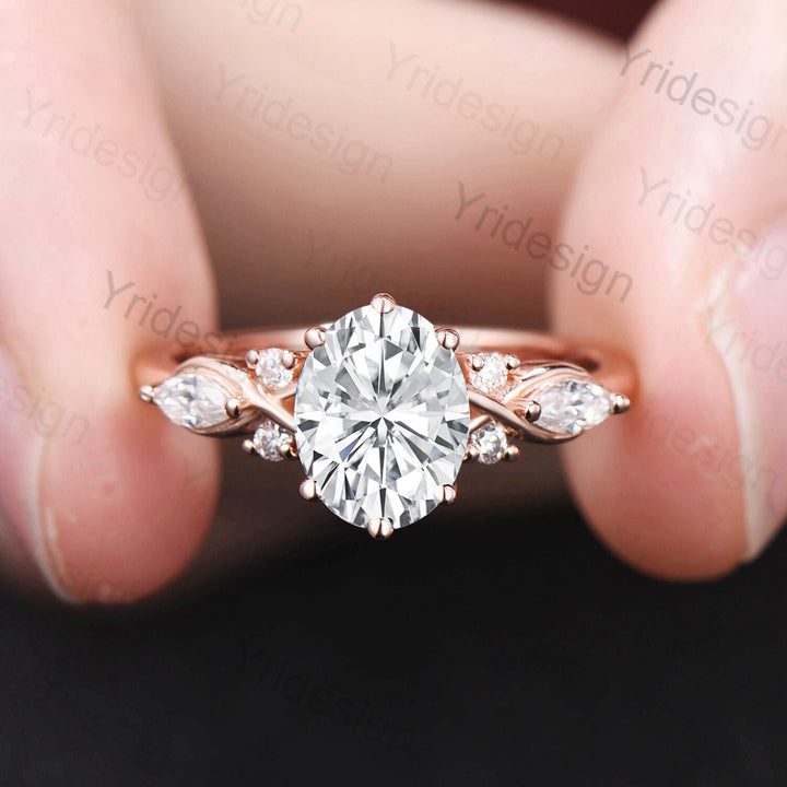 1.5 Carat VS1 Oval Lab Grown Diamond Engagement Ring Infinity Diamond Engagement Ring Unique Twisted  Marquise Diamonds Wedding Ring Gift - PENFINE