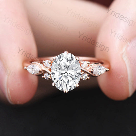 1.5 Carat VS1 Oval Lab Grown Diamond Engagement Ring Infinity Diamond Engagement Ring Unique Twisted  Marquise Diamonds Wedding Ring Gift - PENFINE