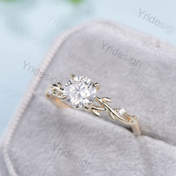 Oval Cut Moissanite ring Nature Inspired Moissanite Engagement Ring 14K Yellow Gold Branch Leaf Wedding Ring Unique Twig Promise Ring Women - PENFINE