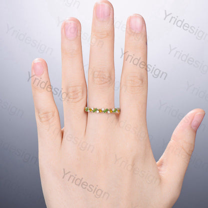 Vintage Peridot Citrine Eternity Wedding Band Women Unique Baguette  Peridot Stackable Ring Unique Art Deco Matching Band Anniversary Gift - PENFINE