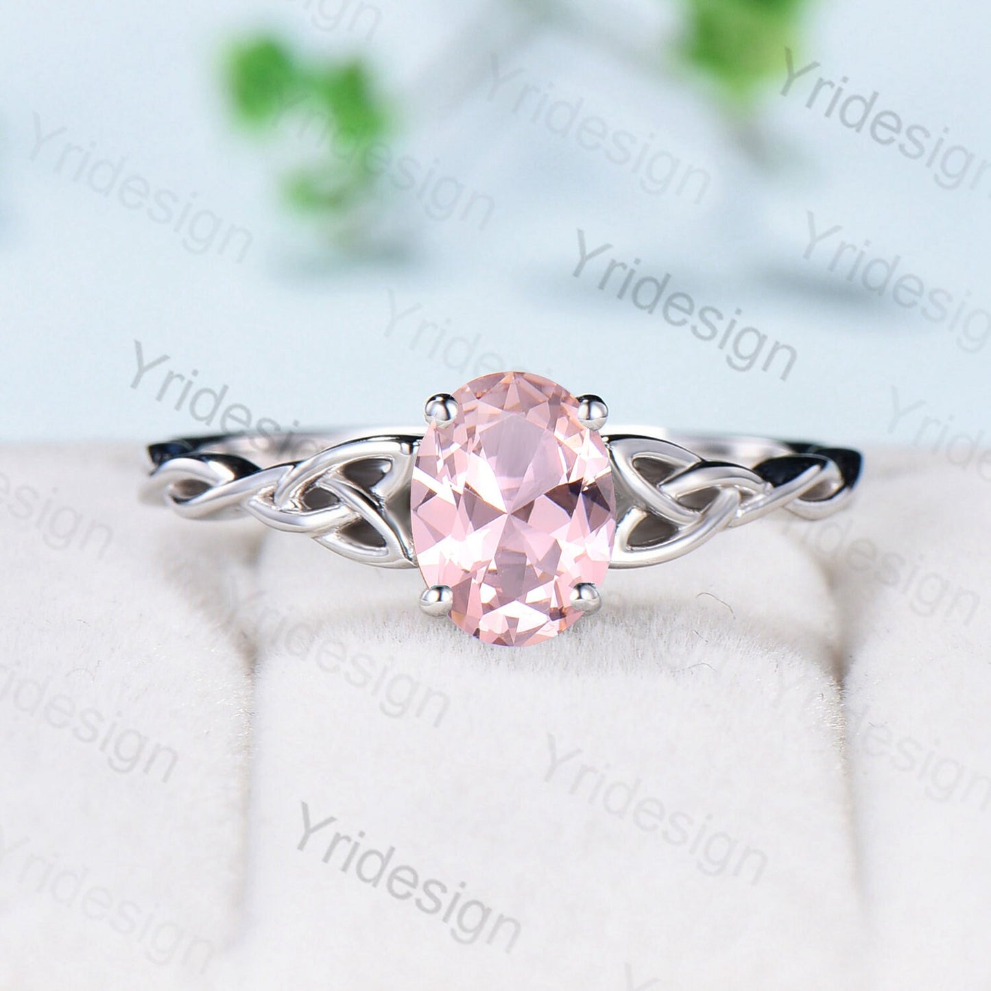Norse Viking Morganite Ring Rose Gold Celtic Love Knot Oval Morganite Engagement Ring Vintage Unique Twisted Pink Crystal Wedding Ring Women - PENFINE