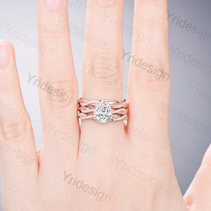 6x8mm pear shaped diamond ring set VVS2-D lab grown diamond engagement ring twist wedding ring set forever full eternity stacking band - PENFINE