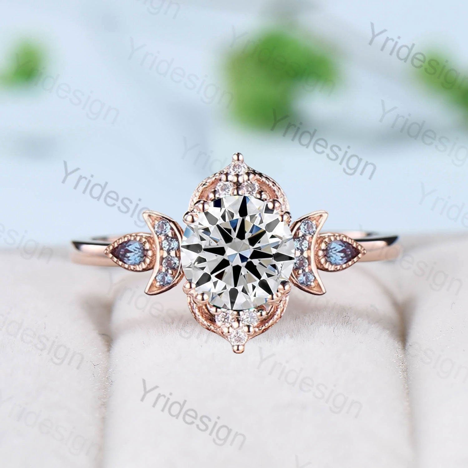 Vintage Brilliant Diamond Engagement Ring 7mm Round Lab Grown Diamond IGI Certificate Wedding Ring for Women Unique Alexandrite Diamond Ring - PENFINE