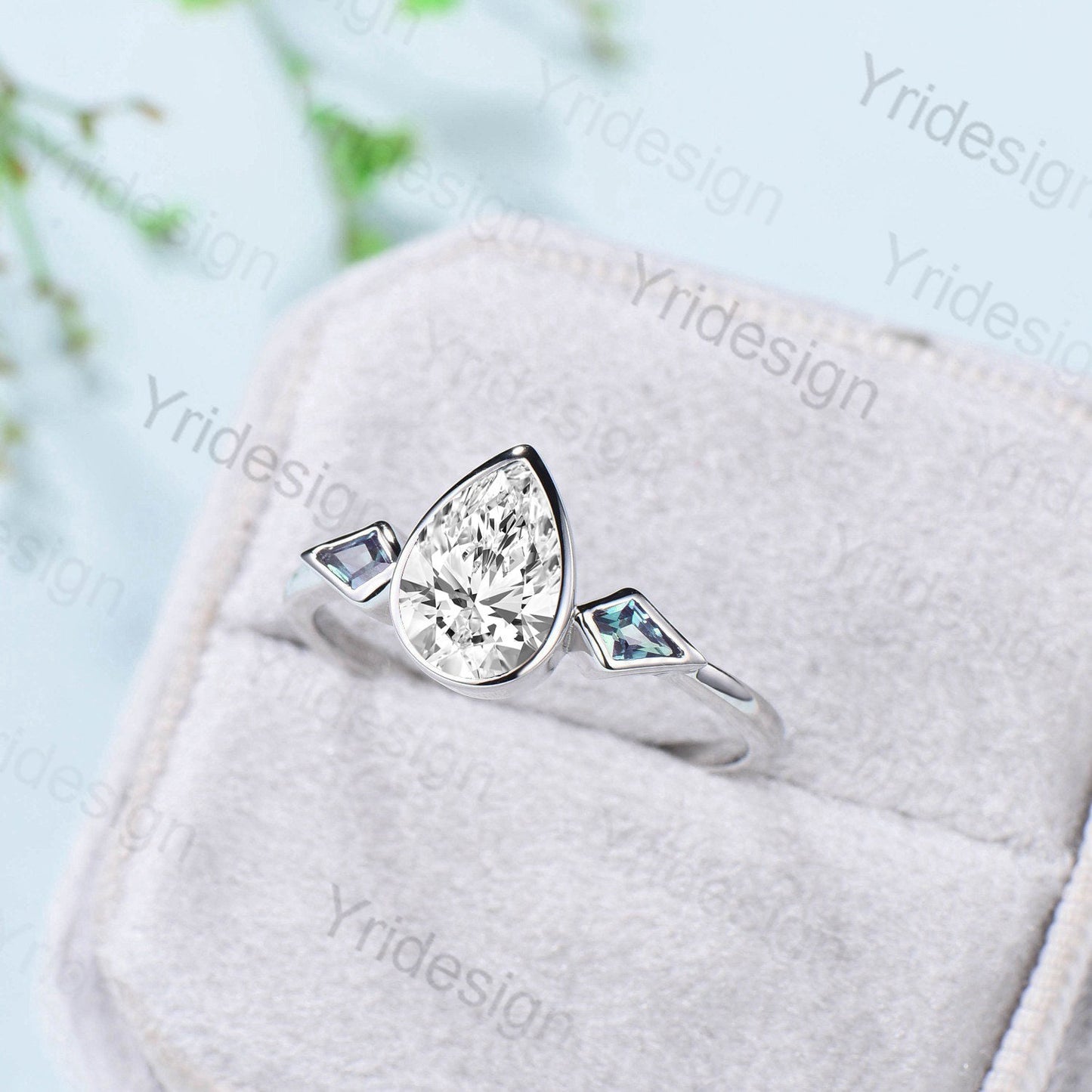 Dainty Diamond Engagement Ring Pear Shaped Lab Grown Diamond IGI Certificate Wedding Ring for Women Minimalist Kite Alexandrite Diamond Ring - PENFINE