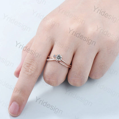 Dainty Diamond Engagement Ring 5mm Round Lab Grown Diamond IGI Certificate Wedding Ring for Women 18K Split Shank Alexandrite Diamond Ring - PENFINE