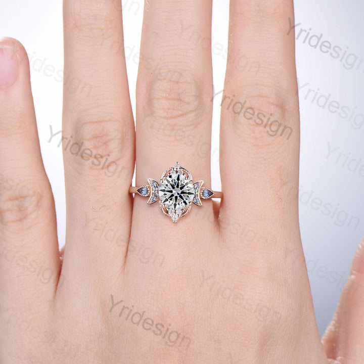 Vintage Brilliant Diamond Engagement Ring 7mm Round Lab Grown Diamond IGI Certificate Wedding Ring for Women Unique Alexandrite Diamond Ring - PENFINE