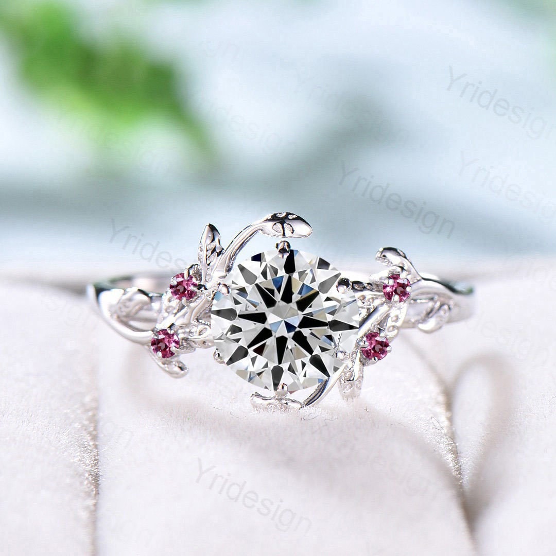 Nature Inspired Diamond Engagement Ring Lab Grown Diamond IGI Certificate Wedding Ring for Women Elegant Pink Tourmaline Twig Diamond Ring - PENFINE