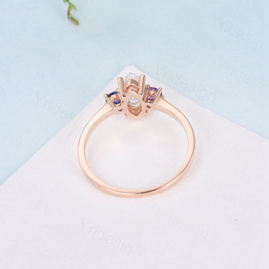 Dainty Marquise cut moissanite engagement ring rose gold Minimalist three stone engagement rings sapphire amethyst promise ring for women - PENFINE