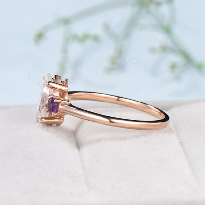 Dainty Marquise cut moissanite engagement ring rose gold Minimalist three stone engagement rings sapphire amethyst promise ring for women - PENFINE