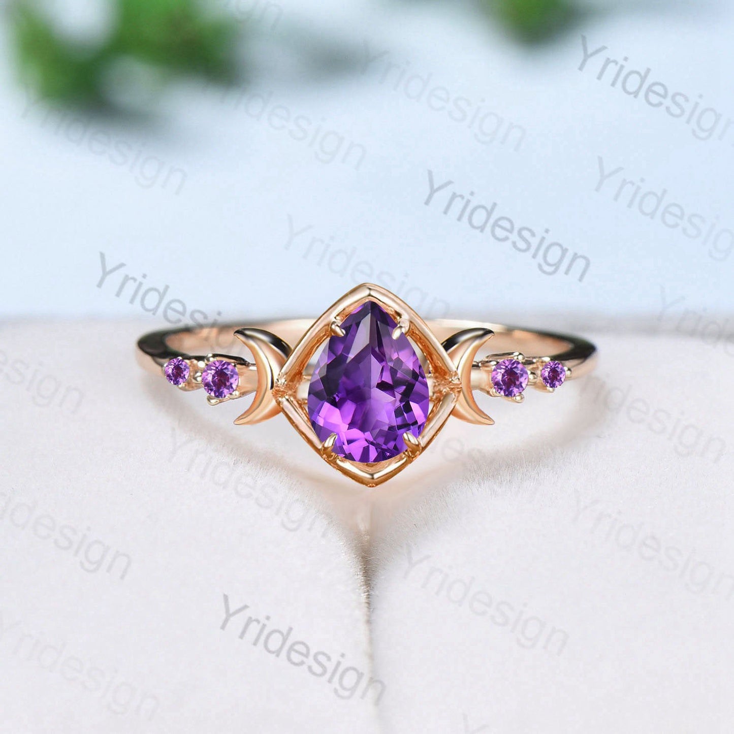 Vintage Pear Shaped Amethyst Engagement Ring Delicate Moon Magic Wedding Ring for Women Skeleton Unique Handmade Proposal Gifts for Women - PENFINE