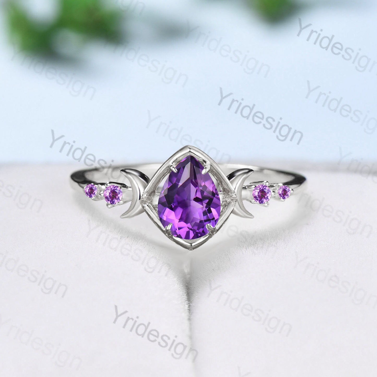 Vintage Pear Shaped Amethyst Engagement Ring Delicate Moon Magic Wedding Ring for Women Skeleton Unique Handmade Proposal Gifts for Women - PENFINE