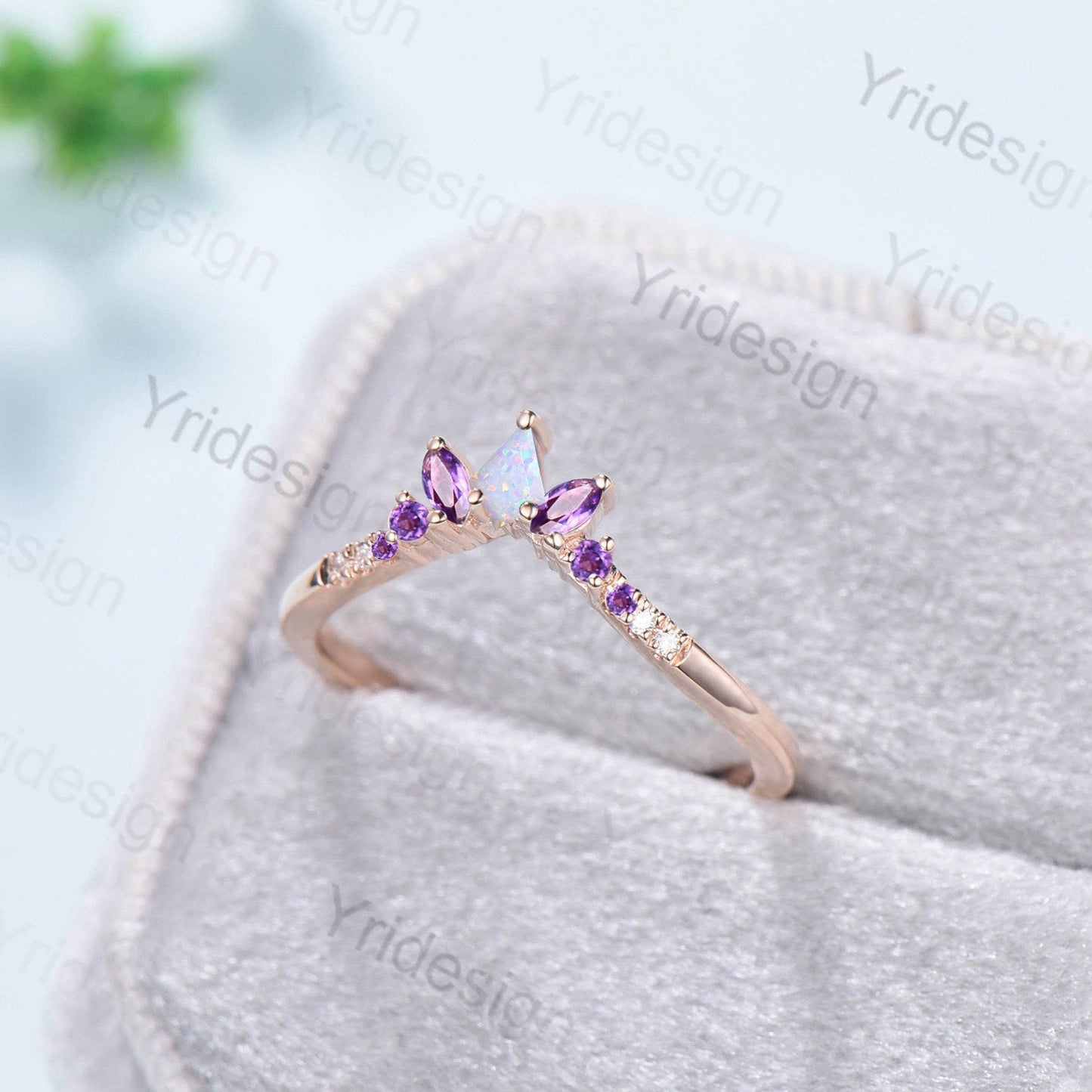Vintage Fire Opal Amethyst Eternity Wedding Band Women Unique Kite Cut Opal Stackable Ring Marquise Amethyst Matching Band Anniversary Gift - PENFINE
