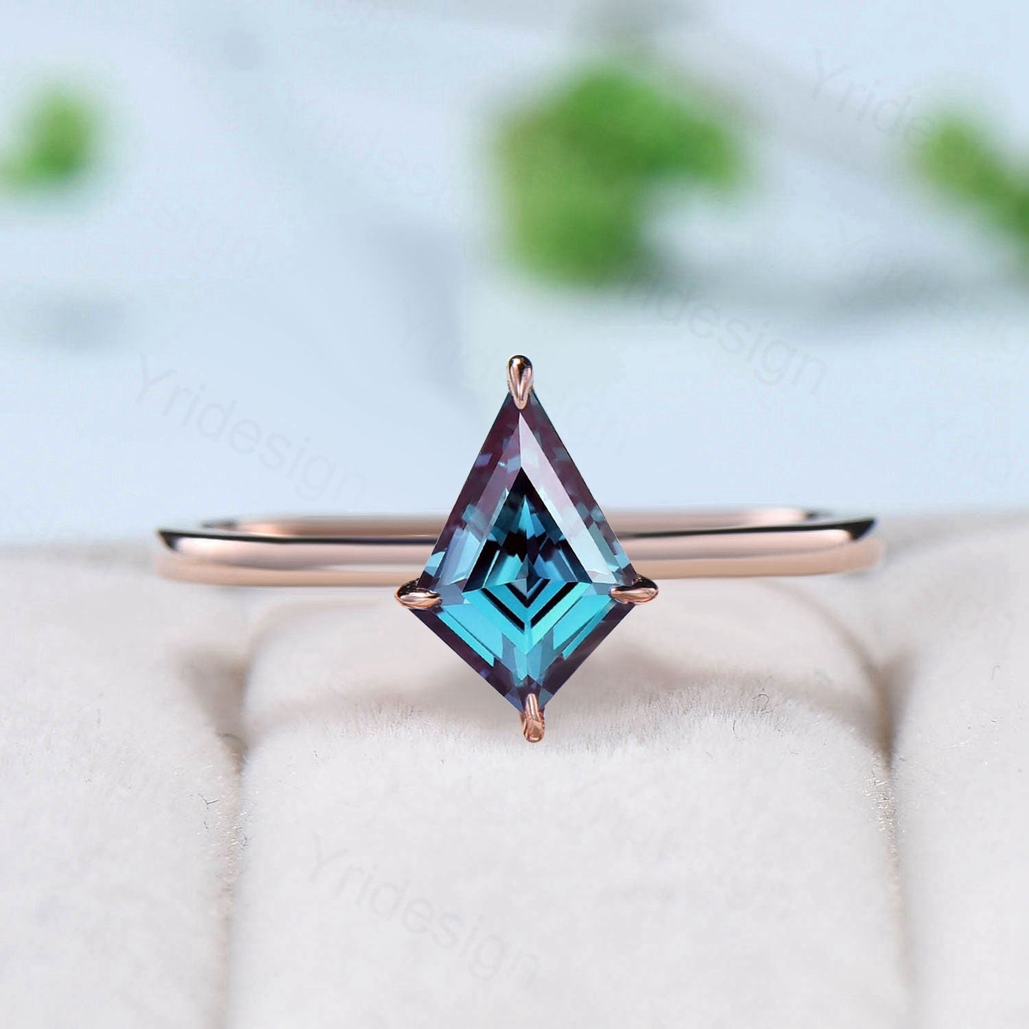 Minimalist alexandrite wedding set solitaire kite alexandrite engagement ring dainty June birthstone pendant necklace Alexandrite earrings - PENFINE