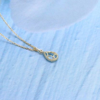 Dainty Swiss blue topaz pendant necklace Vintage teardrop necklace pendant 9k/14k/18k yellow gold minimalist bridal promise anniversary gift - PENFINE