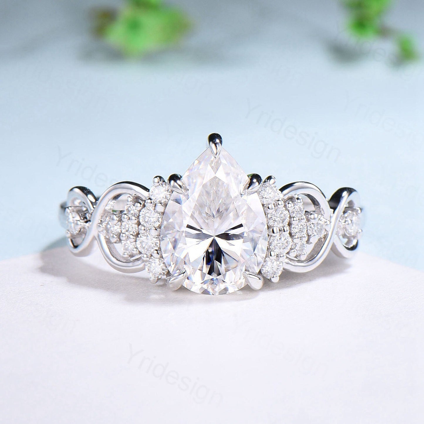 3pcs Vintage Moissanite Wedding Ring Set Celtic Love 2 carat Pear Shaped engagement ring white gold curved band anniversary bridal set women - PENFINE