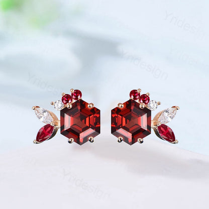 Unique alexandrite moonstone earrings Hexagon Stud Earrings ruby sapphire quartz Earrings Women vintage moissanite earrings gift for wife - PENFINE